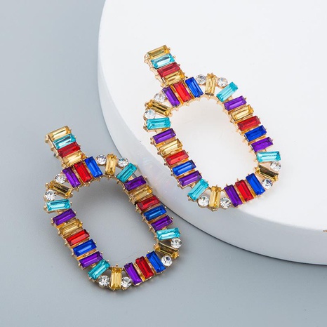 Fashion simple rainbow earrings alloy diamond square color acrylic female's discount tags