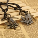 Fashion new retro mens leather maple leaf leather necklacepicture8