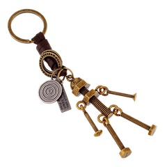 Braided leather rope car keychain couple key ring alloy screw robot leather pendant