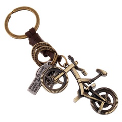 Creative Keychain Small Gift Alloy Bicycle Vintage Woven Leather Keychain Leather Pendant