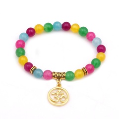 Natural Colorful Agate Beaded Bracelet Yoga Lotus Cross Pendant