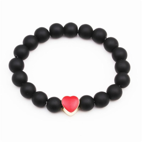 Natural stone red heart beaded bracelet 10mm natural matte black matte bracelet's discount tags