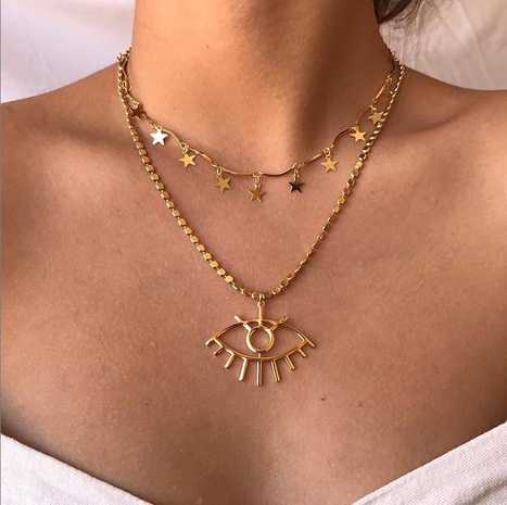 Eye pendant multi-layer necklace creative retro simple trend star clavicle chain's discount tags
