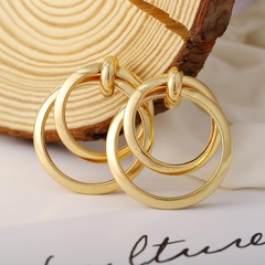 New gold metal earrings vintage double circle metal earrings