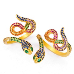 Exquisite snake ring gold-plated micro-set color zircon ring opening adjustable