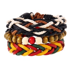 Men's red yellow green woven leather bracelet leather jewelry hip hop hiphop hip-hop