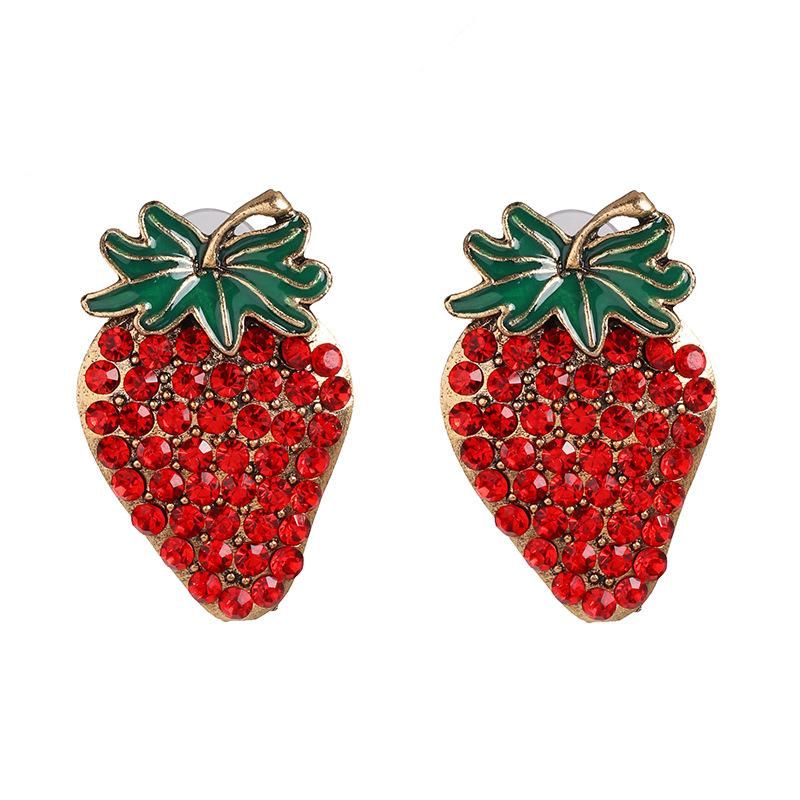 New strawberry color diamond stud earrings NHJJ156595