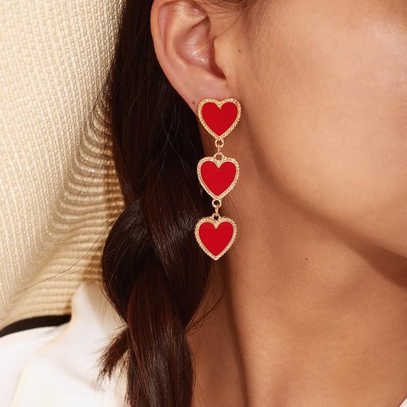 Simple drop oil red heart earrings NHGY156889