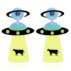 New Acrylic Stud Earrings Funny Alien Spaceship UFO Cute Exaggerated Fluorescent Earrings