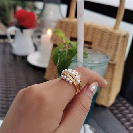 Anillo de lujo Micro-set Diamante con anillo de perlas Cobre's discount tags