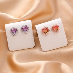 S925 silver crystal zircon love gemstone earrings fashion micro-set colorful heart-shaped earrings