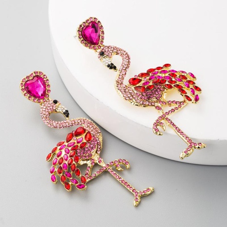 Hot Flamingo Earrings Women's Long Inlay Rhinestone Women's Stud Earrings Vintage Alloy Earrings's discount tags