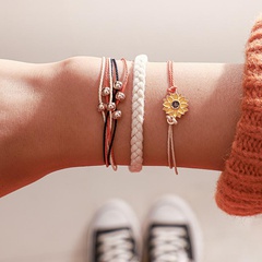 Ethnic style hand-woven gold chrysanthemum yellow flower line rope bracelet 3 piece set color line rope bracelet