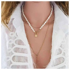 Shaped Pearl Necklace Personality Cute Lock Pendant Clavicle Chain Female