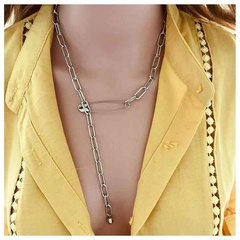 Pendant item female fashion simple oval buckle chain pin necklace silver UV