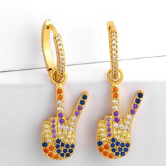 Europe and America finger victory gesture earrings female colorful zircon earrings