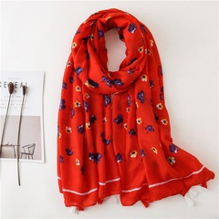 Verano nuevo floral rojo chal algodón y lino bufanda doble uso aire acondicionado protector solar Fashion Wholesale