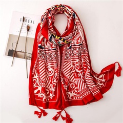 National wind totem printing cotton and linen spring summer scarf female sunscreen shawl dual-use travel seaside vacation beach towel