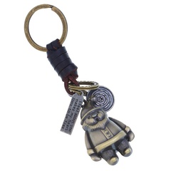 Fashion Wholesale Hand-woven leather keychain alloy cartoon retro leather keychain creative small gift charm