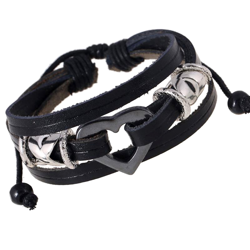 New beaded leather bracelet simple fashion jewelry heart couple leather bracelet