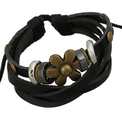 Alloy Flower Bracelet Leather Bracelet Wholesale Beaded Leather Bracelet