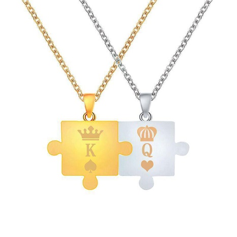 Jewelry King Queen Couple Puzzle Pendant Crown Necklace's discount tags