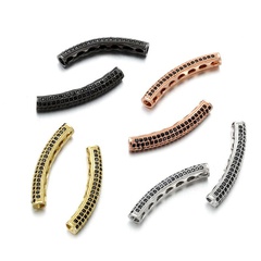 Manual DIY copper inlaid zirconium geometric curved tube four-color round hole bracelet necklace loose beads pendant