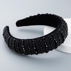 Headband female high-end simple wide-brimmed fashion handmade beaded sponge with black crystal headband