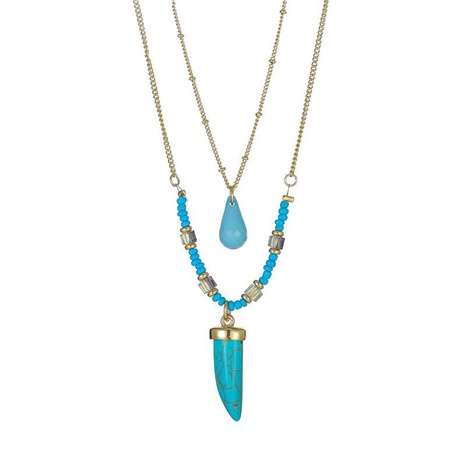 Explosive Bohemian Acrylic Two-layer Beaded Blue Pine Pendant Tassel Necklace Clavicle Chain's discount tags