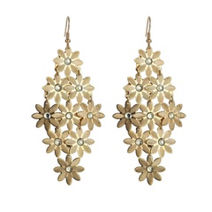 Vintage beautiful temperament hollow gold and silver alloy plating long drop flower earrings