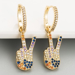 Finger victory earrings female copper micro-set color zircon earrings personalized fashion earrings