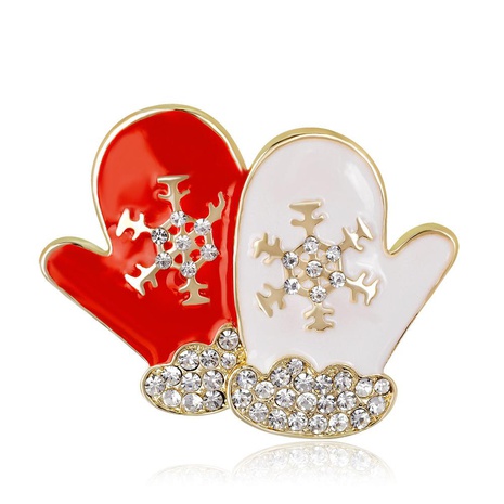 Série de noël Coréenne Style De Mode Broche Personnalité Creative Diamant Flocon De Neige Rouge et Blanc Couple Gants Femelle Corsage's discount tags