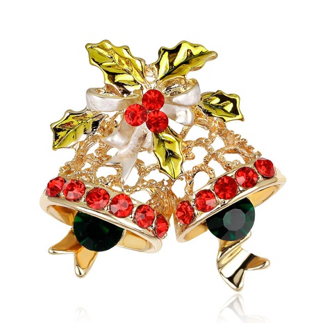 Christmas series jewelry KC gold full diamond Christmas bell brooch wholesale's discount tags