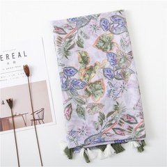 New cotton and linen scarf green leaves tassel scarf sunscreen big shawl