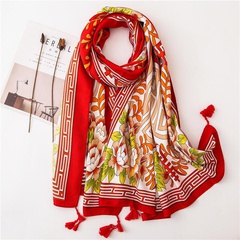 Oversized cotton and linen scarf Chinese style retro sunscreen shawl beach towel scarves