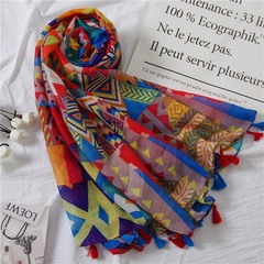 Vintage cotton and linen scarf fashion color geometric print beach towel shawl