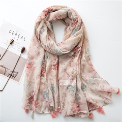 Flower cotton and linen scarf spring and summer new shawl long paragraph sunscreen shawl female