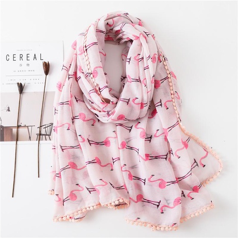 Flamingo lace hair ball lace sunscreen shawl pink cotton and linen scarf travel beach towel scarves's discount tags