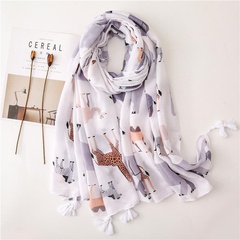 Plain color cute animal cotton and linen scarf long white beach shawl seaside scarf