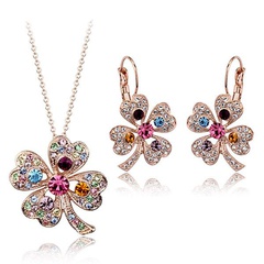 Jewelry Premium Clover Set Color Austrian Crystal Necklace Earrings