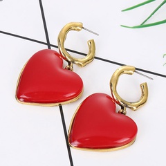 European and American fashion metal red peach heart temperament earrings