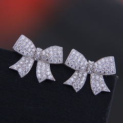 925 silver needle Korean fashion copper micro inlaid zircon bow earrings