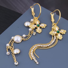 10695 exquisite 925 silver needle Korean fashion copper simple cross tassel asymmetric personality earrings earrings