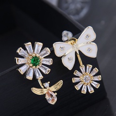 10648 exquisite 925 silver needle Korean fashion copper micro inlaid zircon flower butterfly dance asymmetric personality earrings