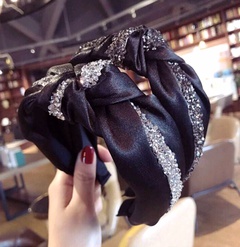 Korea Dongdaemun new high-end boutique fabric with diamond knot knotted knot knot bow wide-brimmed headband