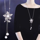 Exquisite Korean fashion metal flash diamond small flower drop ear pearl long necklace  sweater chainpicture3