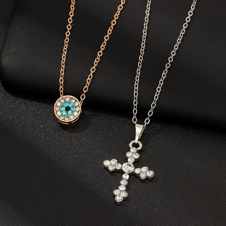 Fashion simple cross necklace retro pop color diamond pendant wholesales's discount tags