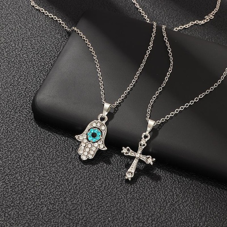 Creative Simple Cross Necklace Retro Eyes Studded with Diamond Pendant wholesales fashion's discount tags