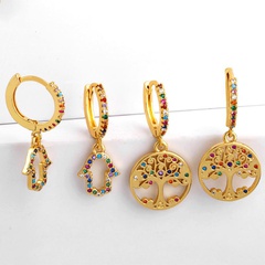 New earrings micro-set color zircon life tree earrings ear buckle women jewelry