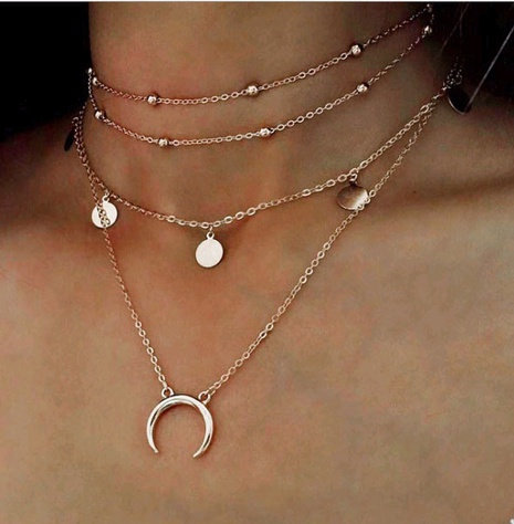 Mode métal lune sauvage pendentif multicouche perle clavicule personnalité collier NHSC181154's discount tags